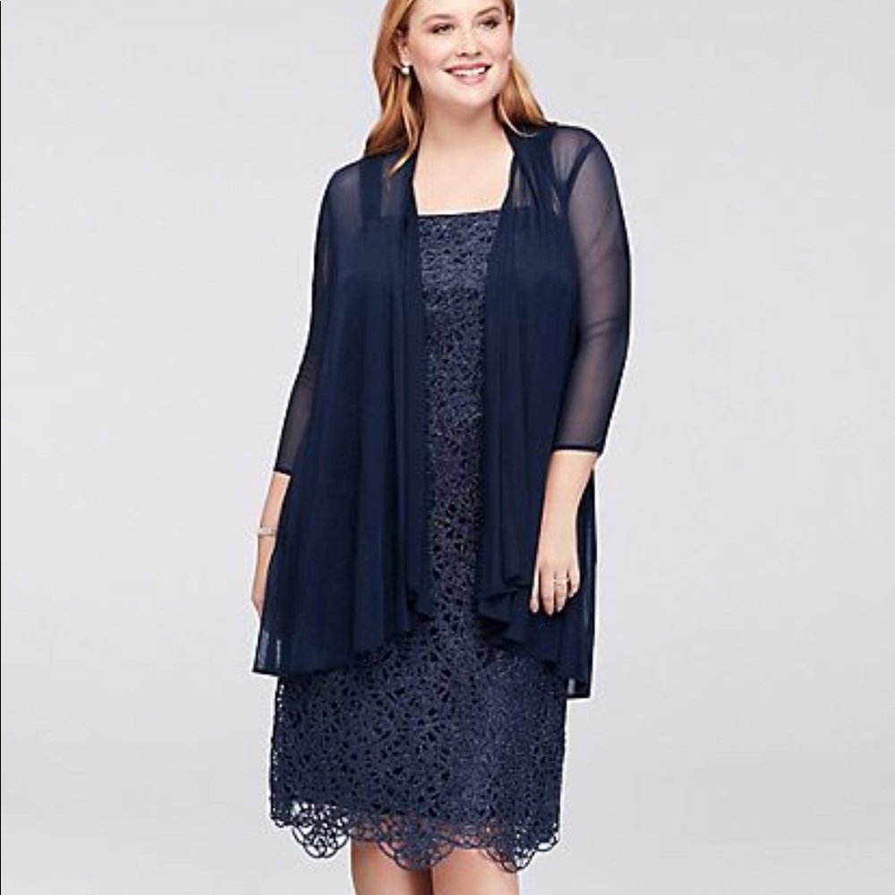R & M Richards Metallic Lace Plus Size Shift Dress